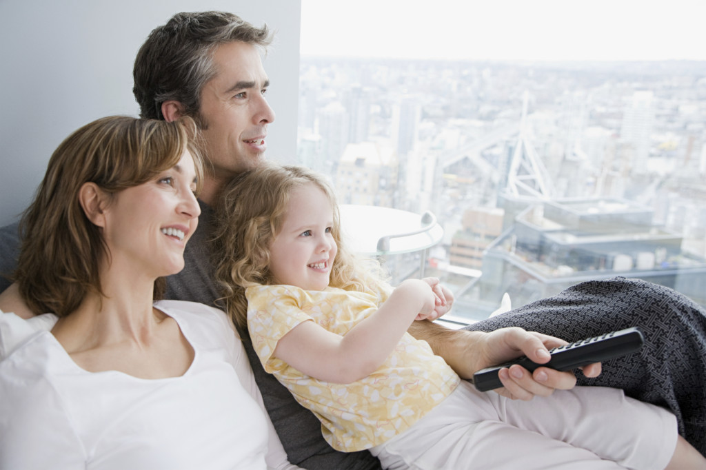 A family watching tv