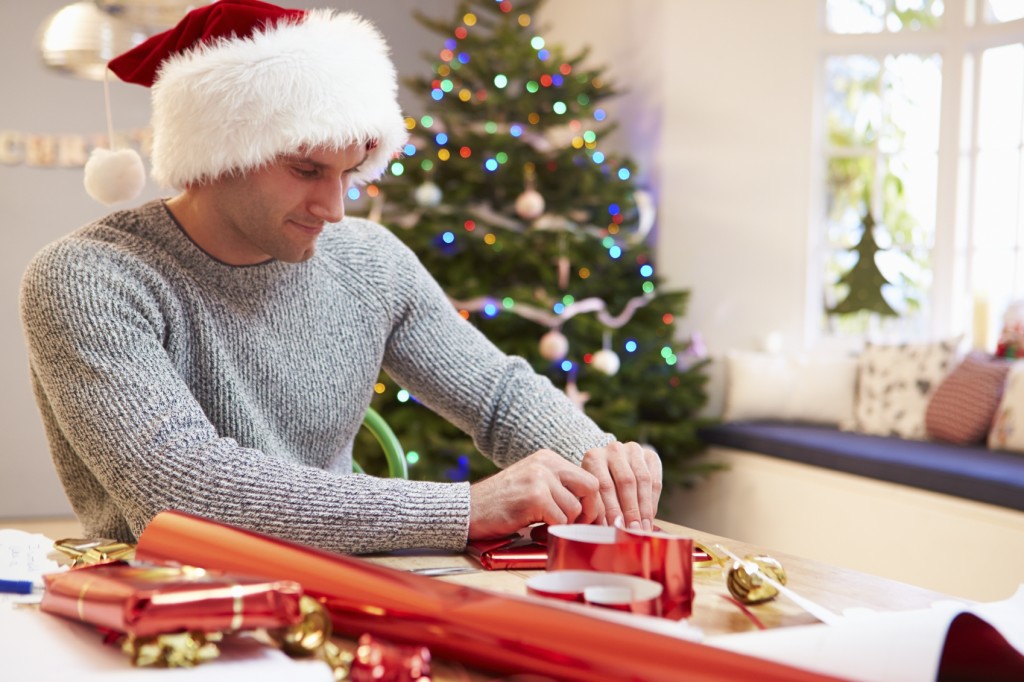 man with a Christmas hat