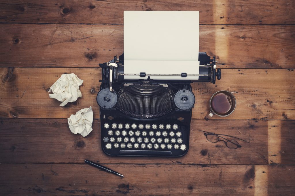 Retro typewriter writers desk