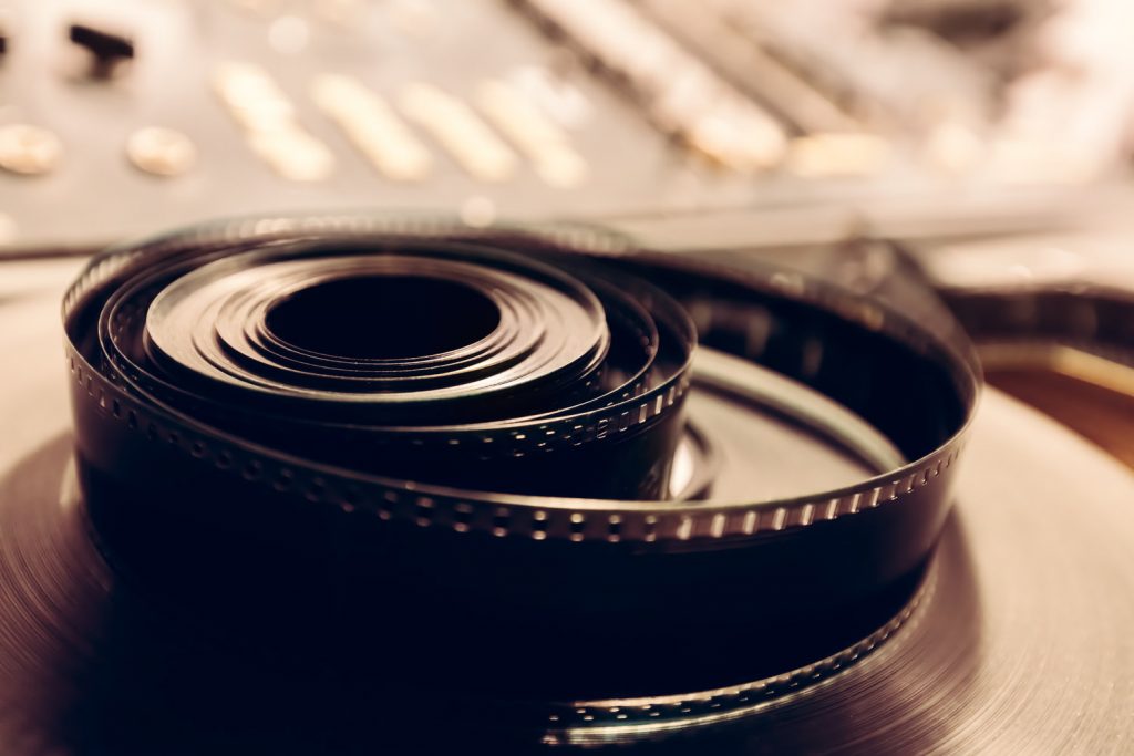 Vintage cine reel in a close-up shot.